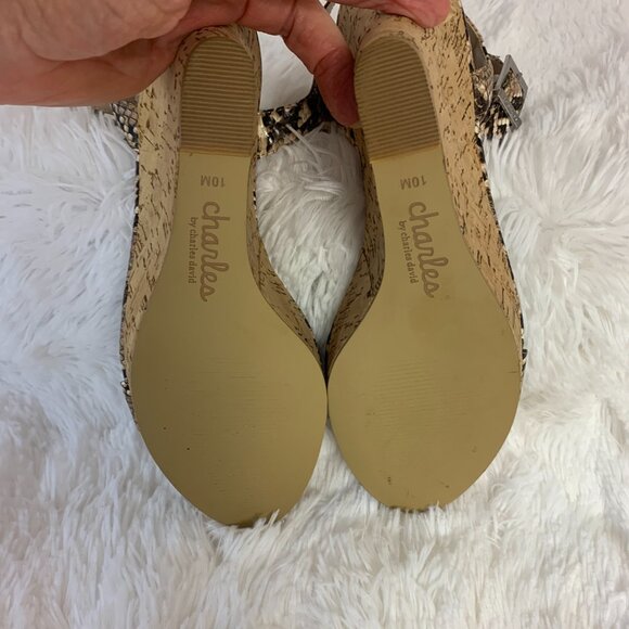 Charles By Charles David Womens SZ 10M Wedge Sandal Faux Brown Reptile & Cork - Picture 4 of 8